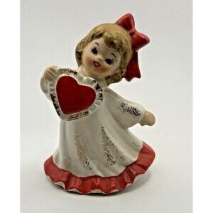 Vintage Valentine Lefton Girl In Dress Heart Figurine 376